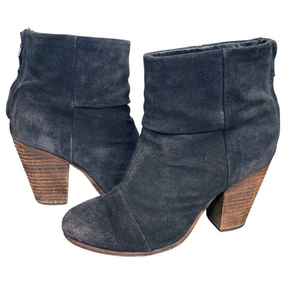 Rag & Bone Newbury Classic Black Suede Heeled Booties - Size 7